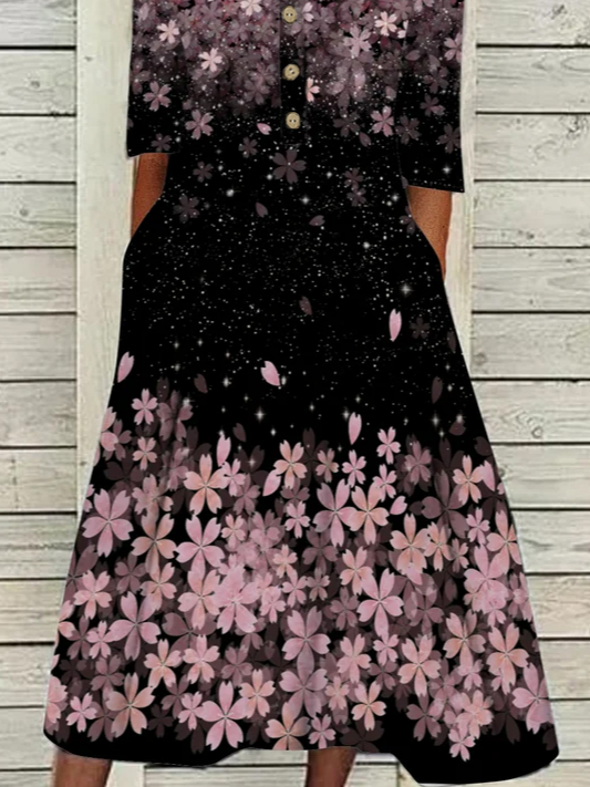 V Neck Floral Vacation Midi Dress