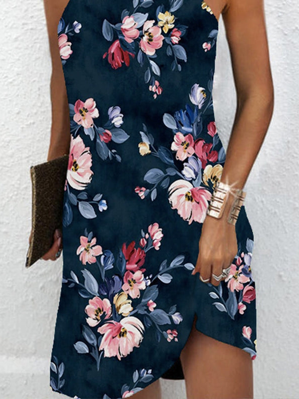 Casual Crew Neck Loose Floral Dress