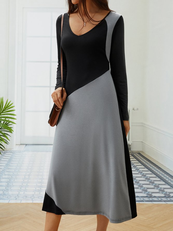 Color Block V Neck Tee Dress