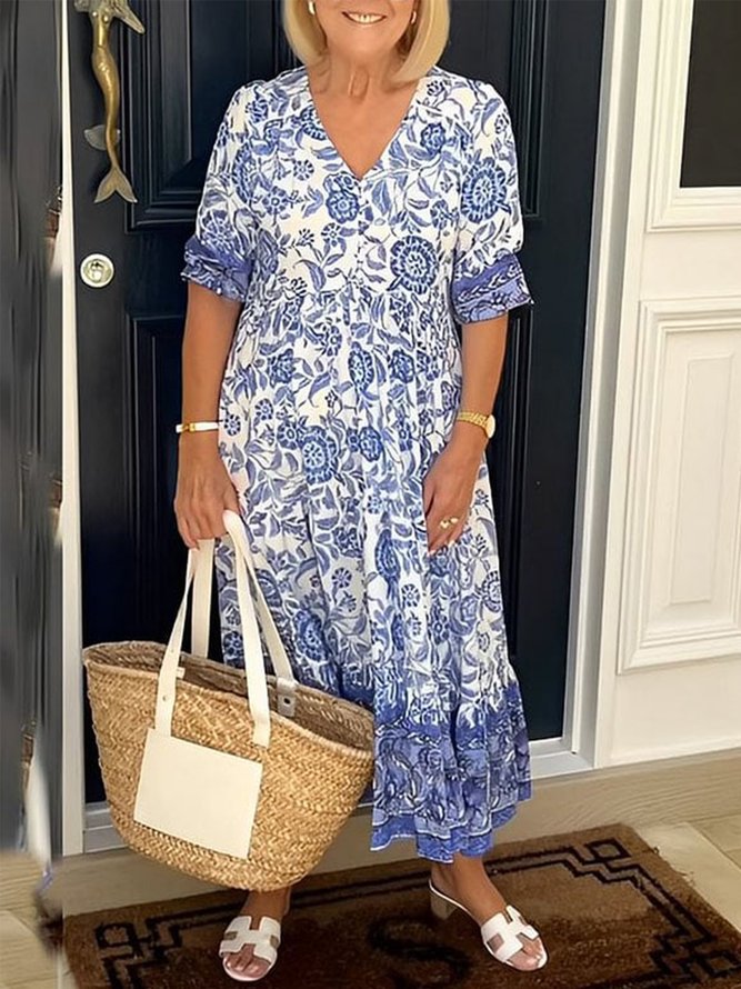 Vacation Floral Ruched Dress