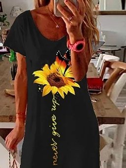 Butterfly Short Sleeve Crew Neck Knitting Dress