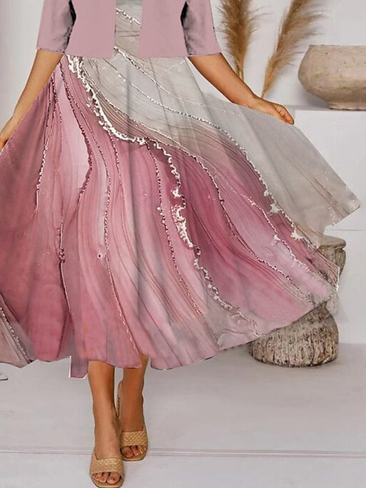 Elegant Gradient Pattern Loose Crew Neck Two-Piece Set