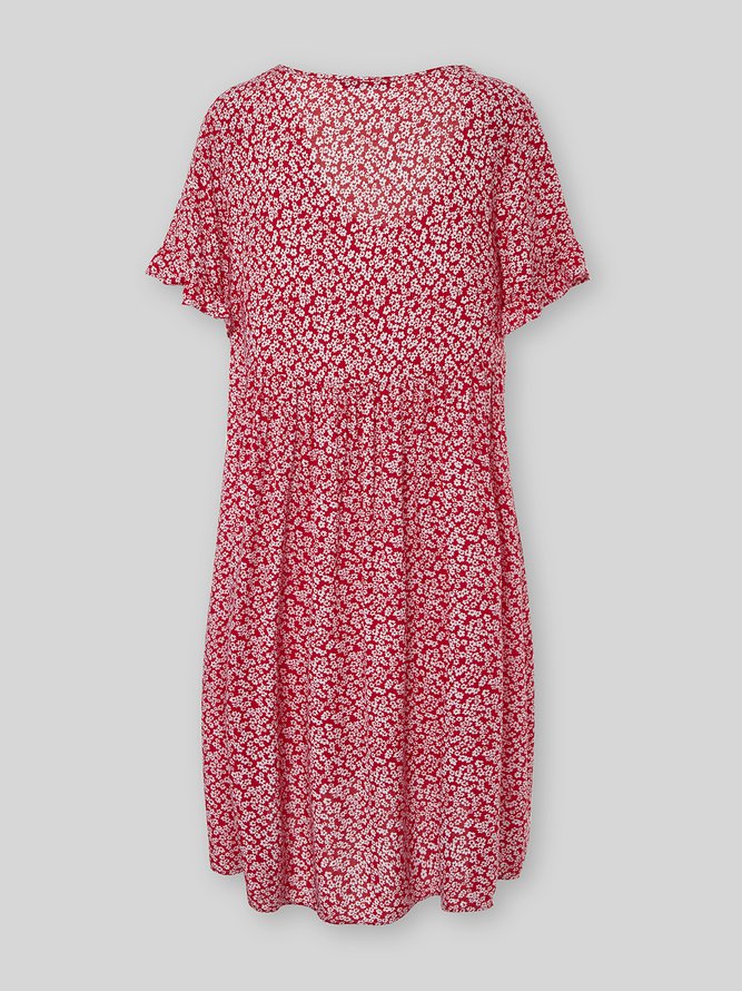 Ditsy Floral V Neck Beach Vacation Casual Mini Smock Dress