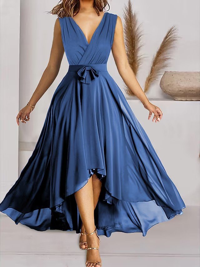 Elegant Cross Neck Loose Plain Dress