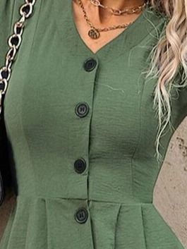 Loose Casual Plain V Neck Dress