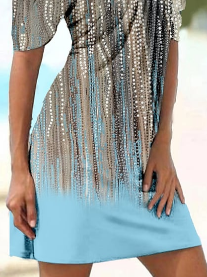 Crew Neck Vacation Ombre Dress