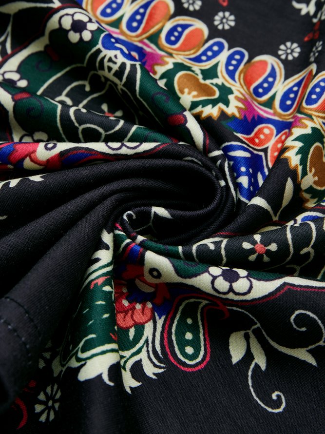 V Neck Geometric Autumn Daily A-Line Ethnic Tribal Boho Dress