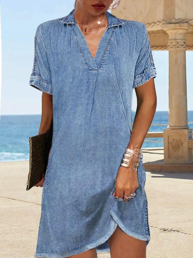 Plain Shirt Collar Casual Dress