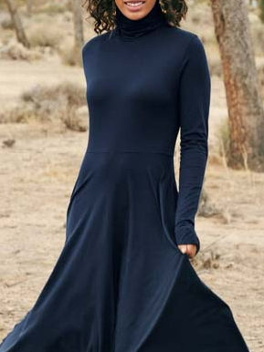 Casual Plain Regular Fit Turtleneck Dress