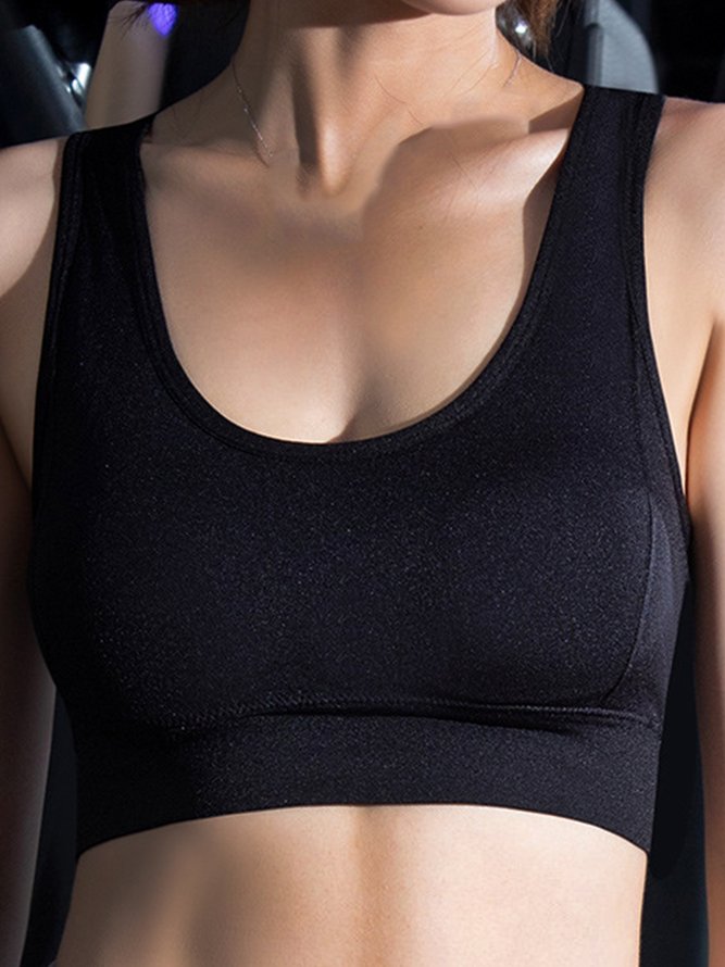 Casual Plain Crew Neck Sports Bra