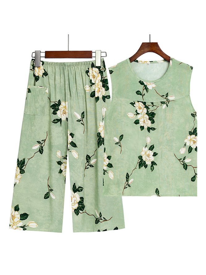 Breathable Elegant Floral Casual Loose Pajama Set