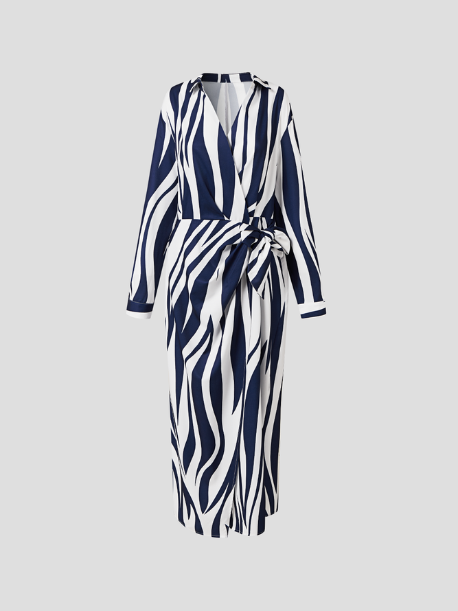 Shirt Collar Geometric Autumn Urban Natural Long sleeve Shirt Dress Shirt Collar Dress