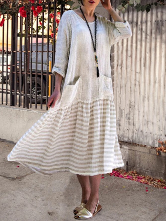 Crew Neck Women Fall Dress Daily Casual Cotton Dress