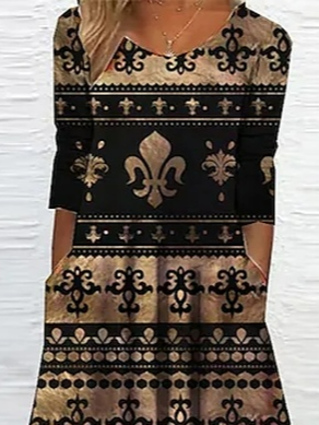 Ethnic Loose Crew Neck Casual Dress