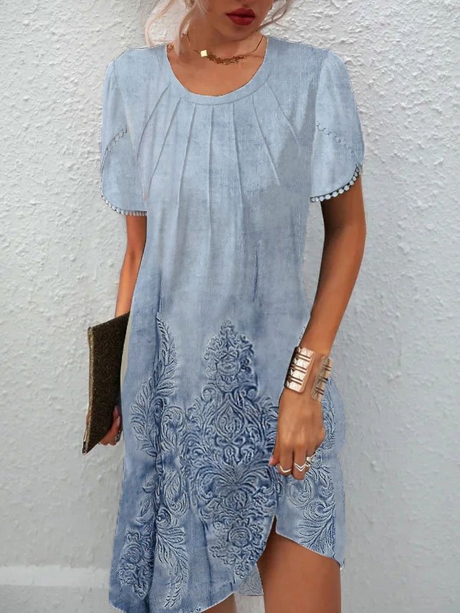 Crew Neck Ethnic Casual Loose Dress