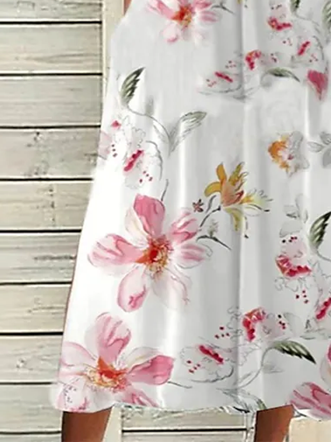 Buttoned Loose Floral Vacation Dress