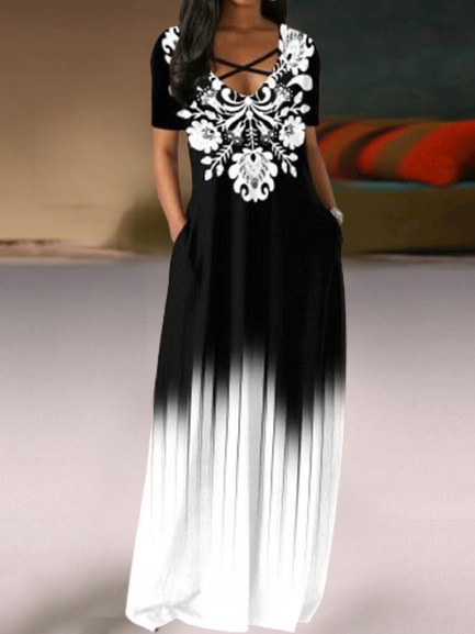 Floral Short Sleeve Casual Dresses