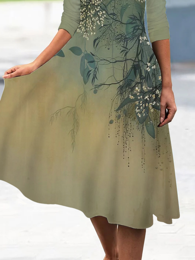 Floral Loose V Neck Casual Dress