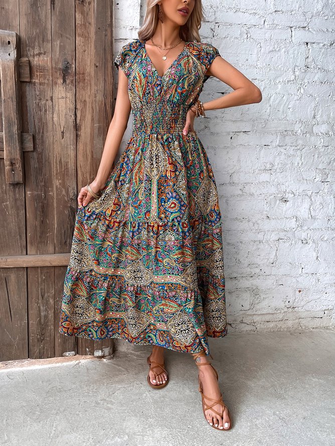 Paisley Ethnic V Neck Scramble Dress