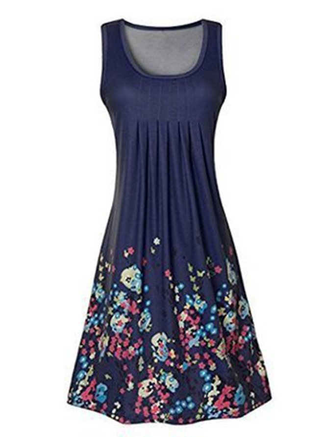 A-line Women Daytime Sleeveless Cotton-blend Painted Floral Floral Dress
