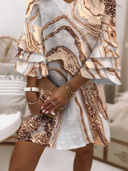 V Neck Abstract Casual Mini Prom Dress