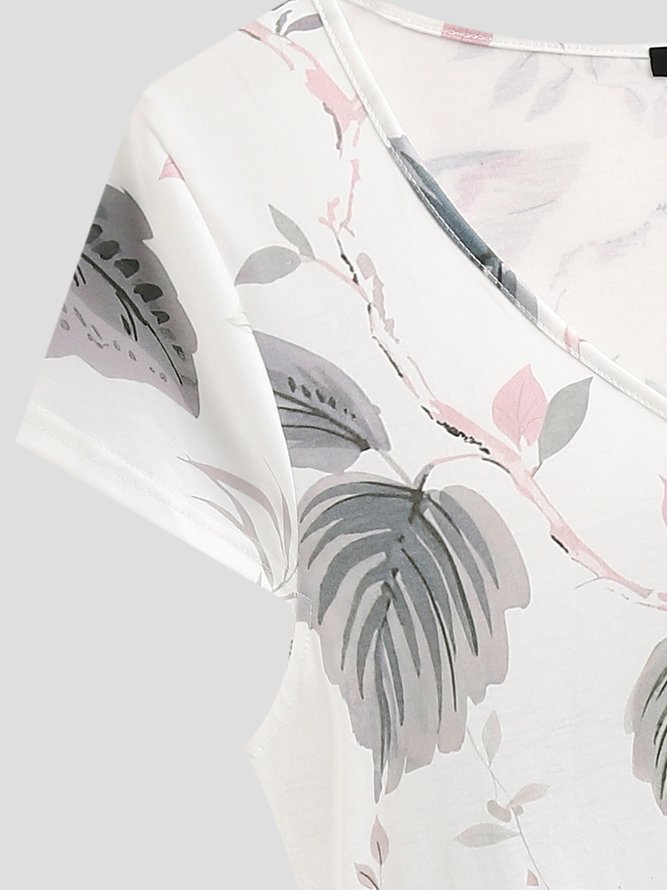 V Neck Vacation short sleeve Floral MIni Dress