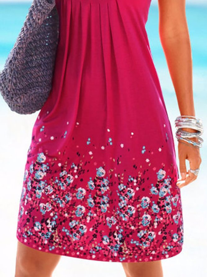 A-line Women Daytime Sleeveless Cotton-blend Painted Floral Floral Dress