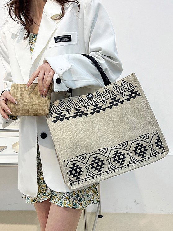 Casual Ethnic Pattern Straw Shoulder Bag Handbag Vacation Beach Women