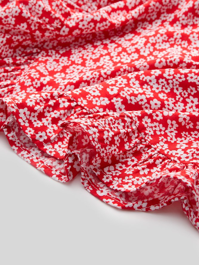 Ditsy Floral V Neck Beach Vacation Casual Mini Smock Dress