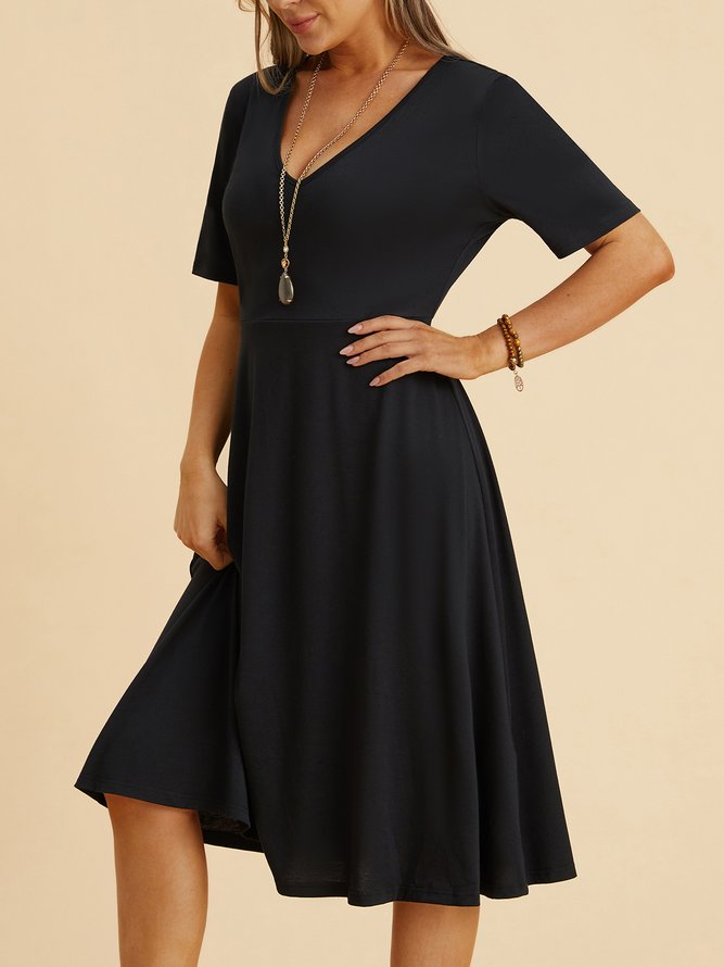 Casual Short Sleeve V Neck Dress