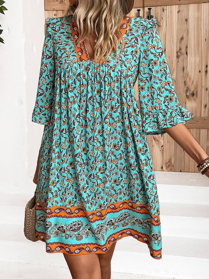 Floral Vacation V Neck Loose Dress