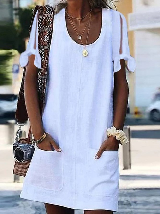 Loose Linen Cotton Scoop Neck Dress