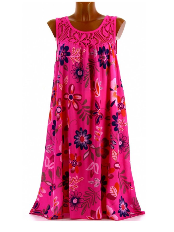 Summer Floral Casual Holiday Crew Neck Sleeveless Paneled Printed Dress