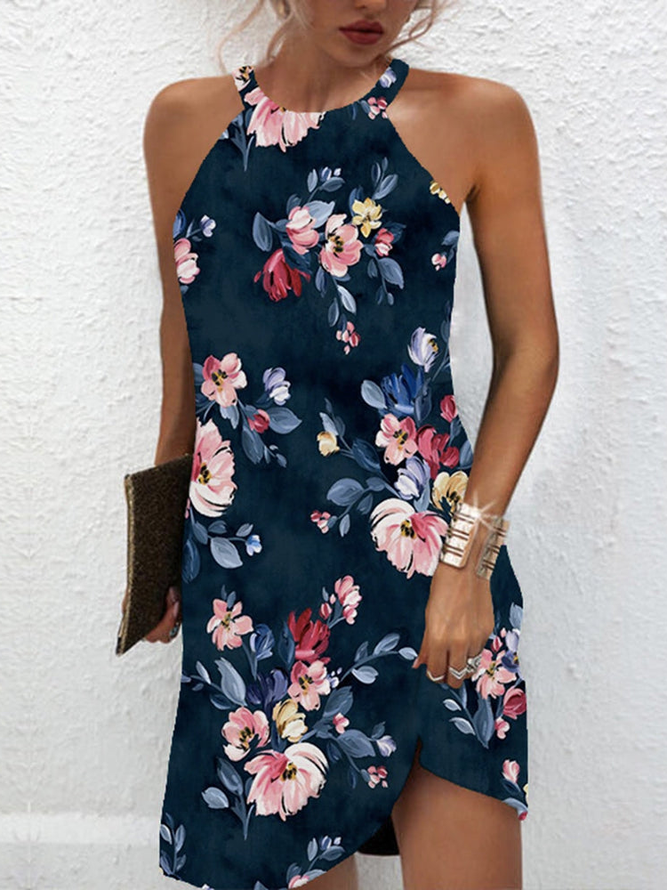 Casual Crew Neck Loose Floral Dress