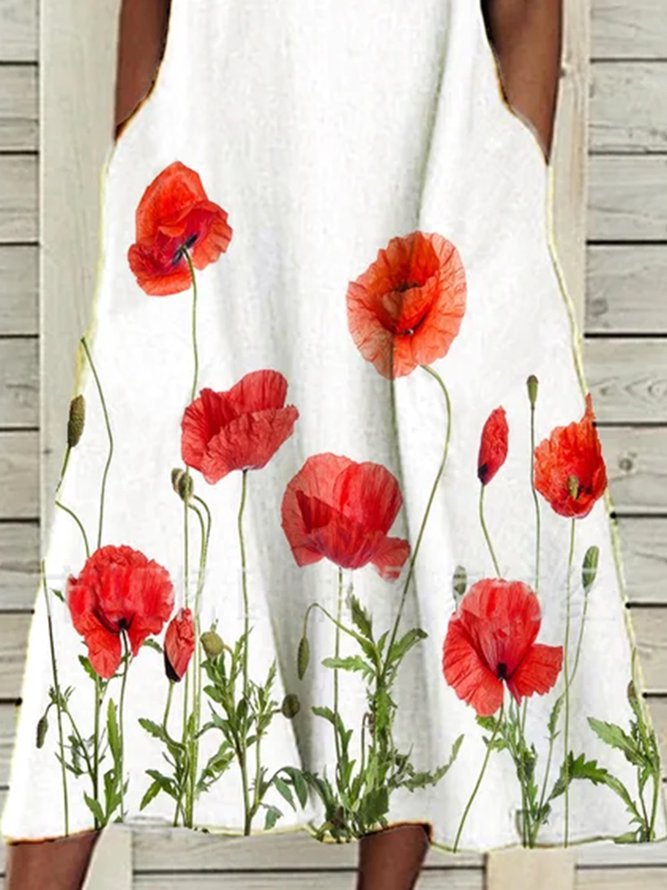 Floral-Print Casual A-Line Floral Weaving Dress