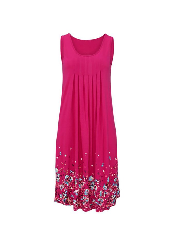 A-line Women Daytime Sleeveless Cotton-blend Painted Floral Floral Dress