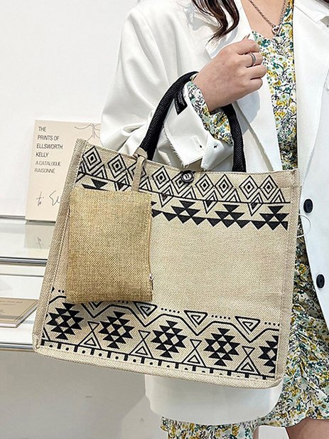 Casual Ethnic Pattern Straw Shoulder Bag Handbag Vacation Beach Women