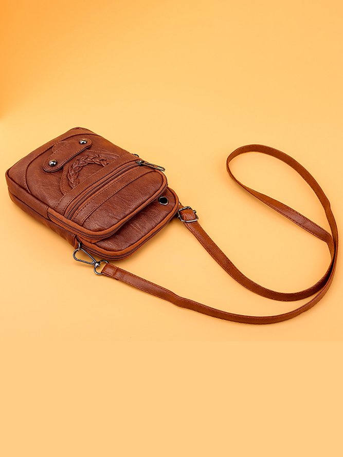 Antique Soft Leather Zip Multi Pocket One Shoulder Crossbody Bag