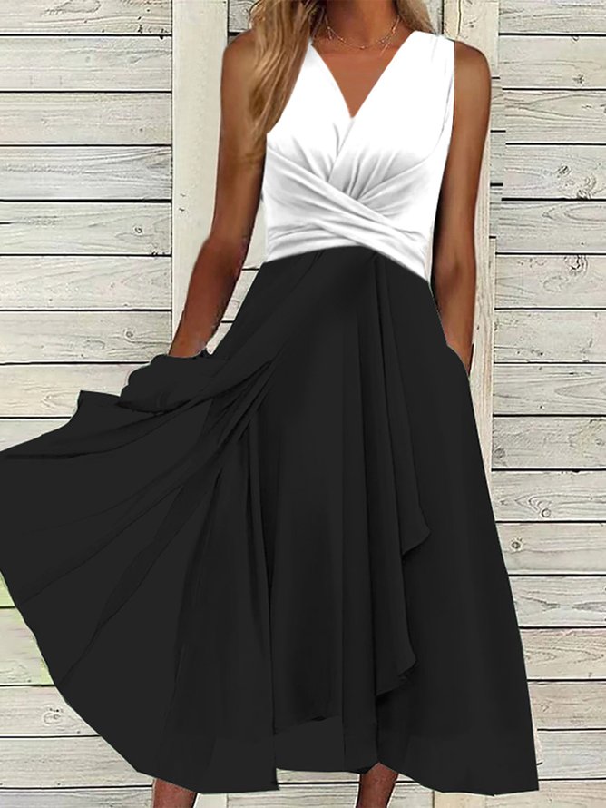 Simple V Neck Regular Fit Plain Dress