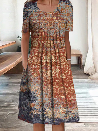 Casual Crew Neck Cotton-Blend Dress