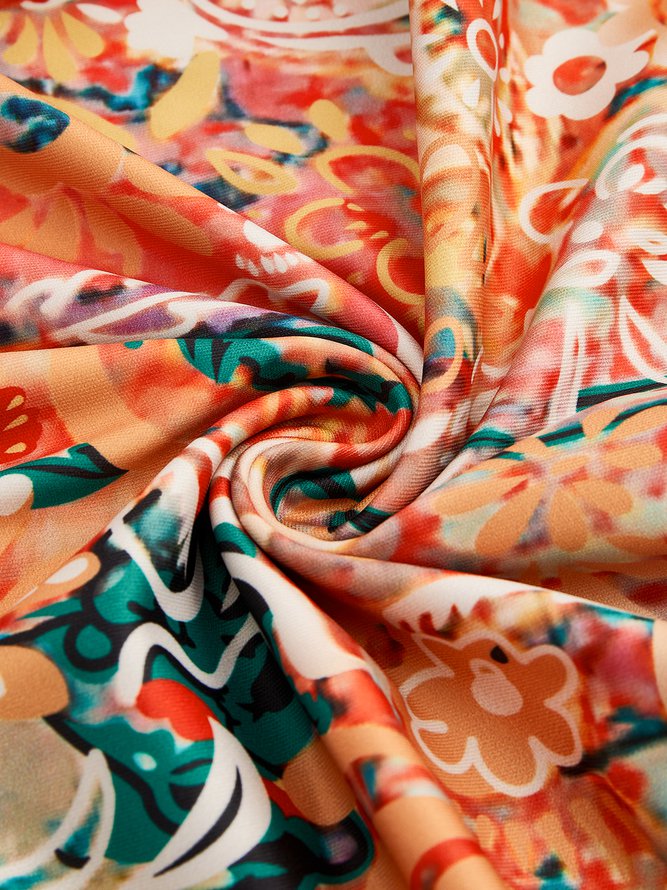 Round Neck Floral Boho Vacation Mini Dress