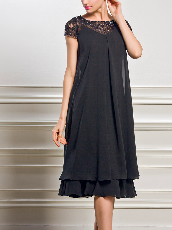 Crew Neck Loose Chiffon Urban Lace Dress