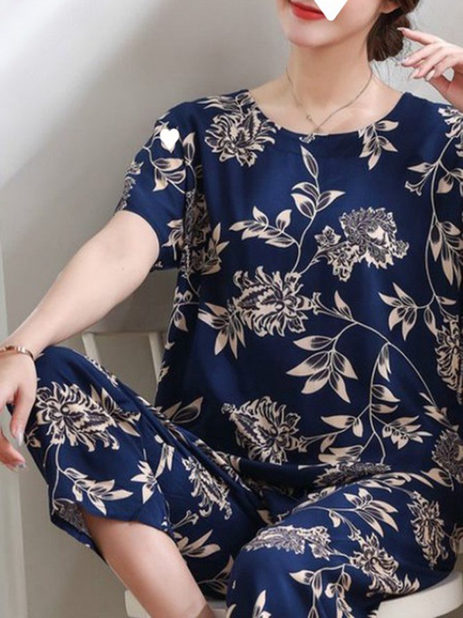 Breathable Cozy Floral Print Cotton Linen Pajama Set