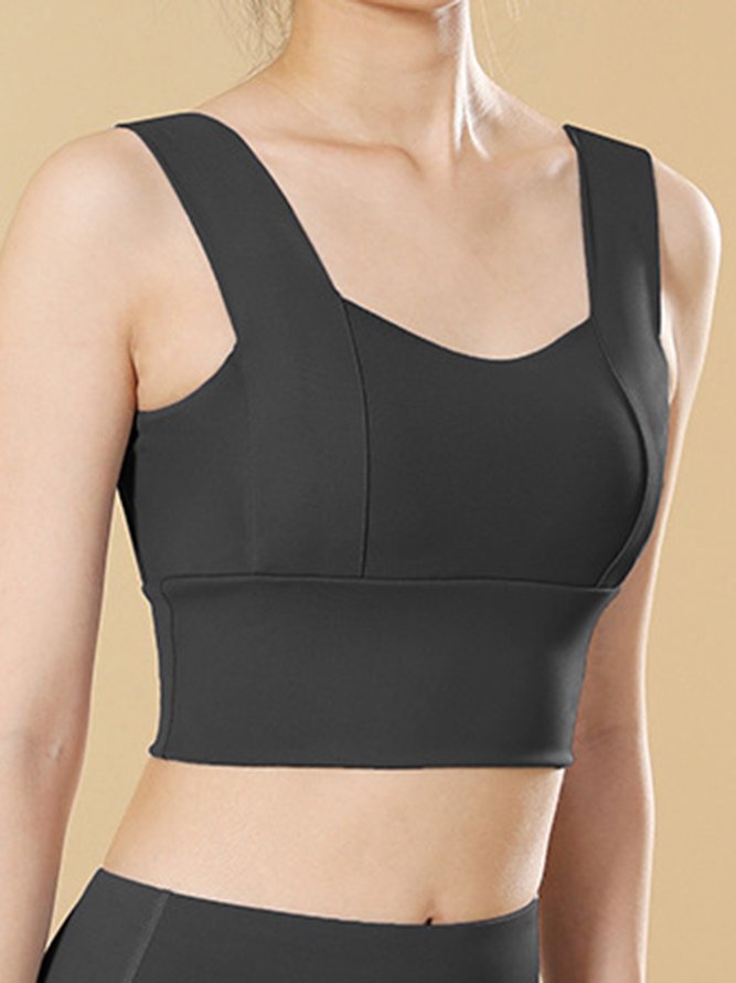 Wide Shoulder Straps Push Up Neck Long Hem Sports Bra