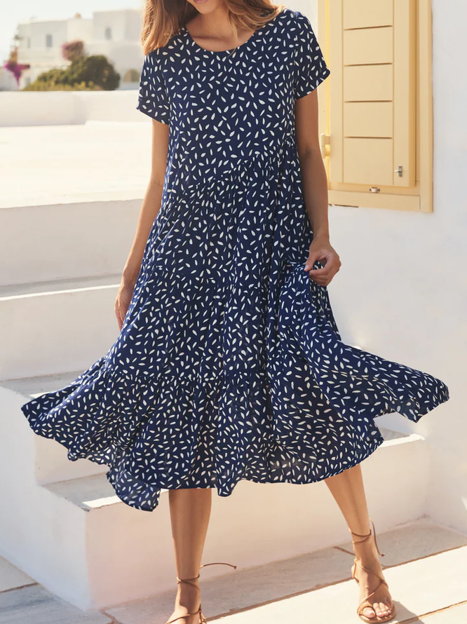 Polka Dots Casual Crew Neck Loose Dress