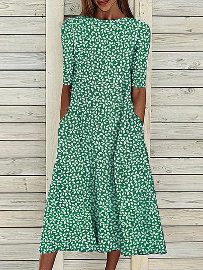 Women's A Line Dress Midi Dress Blue Half Sleeve Floral Ruched Print Summer Fall Crew Neck Casual Modern Dress