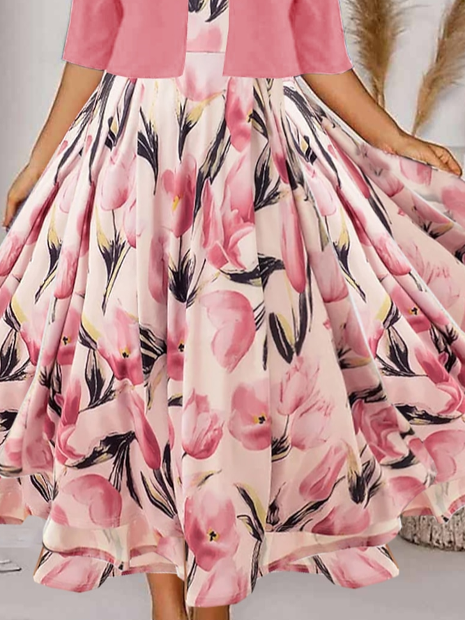 Loose Square Neck Elegant Floral Two-Piece Set