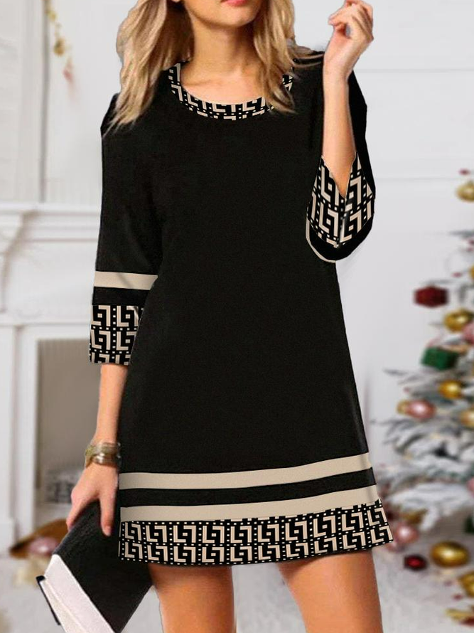 Casual Crew Neck Geometric Loose Dress