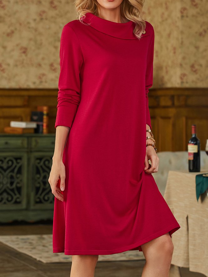 Loose Buttoned Crew Neck Urban Dress