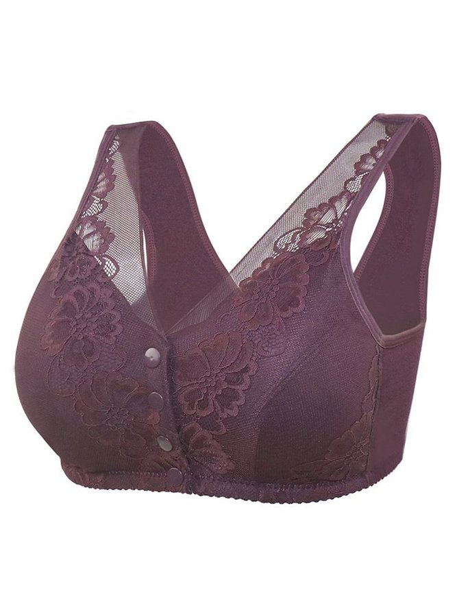 Breathable Cotton Lace Front Button Bra & Bralette